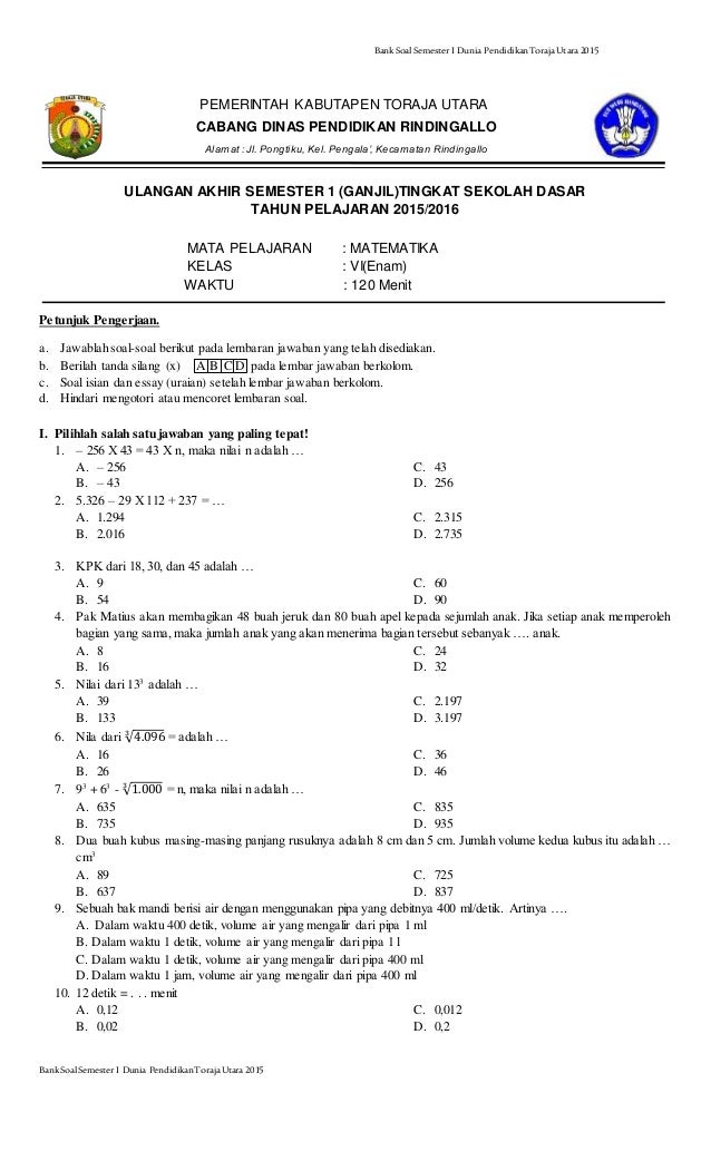 Persiapan Jitu Download Soal UAS Matematika Kelas 6 Semester 2 untuk