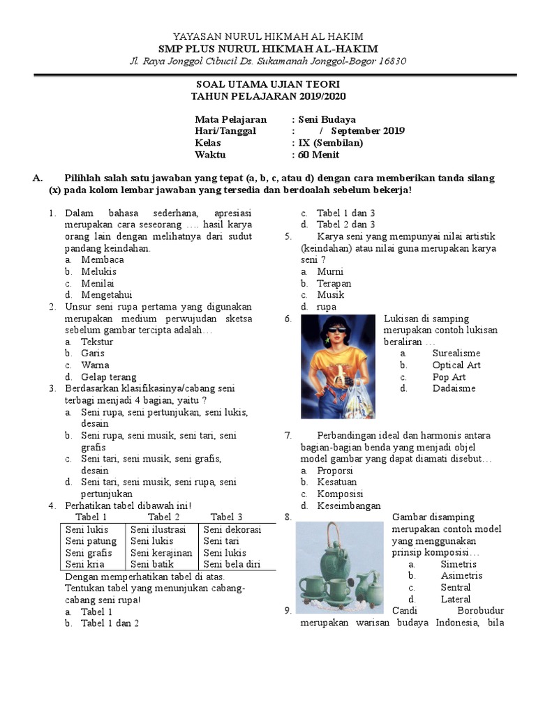 contoh soal seni budaya kelas 10 semester 2